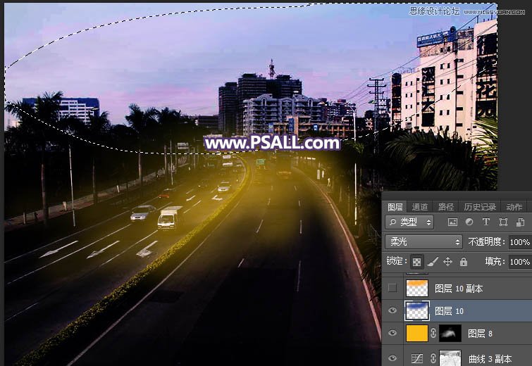 PS把城市公路照片添加唯美日落夕阳效果