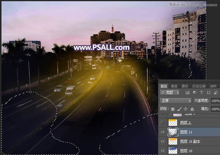 PS把城市公路照片添加唯美日落夕阳效果