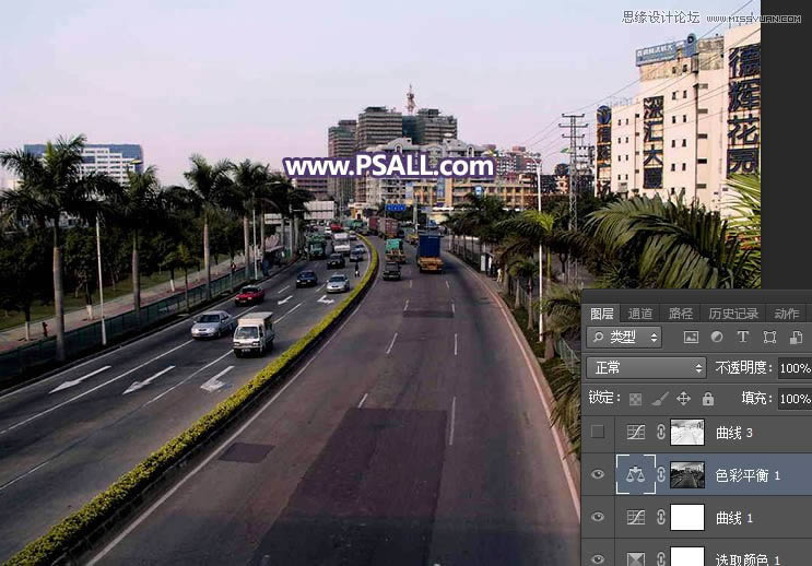 PS把城市公路照片添加唯美日落夕阳效果