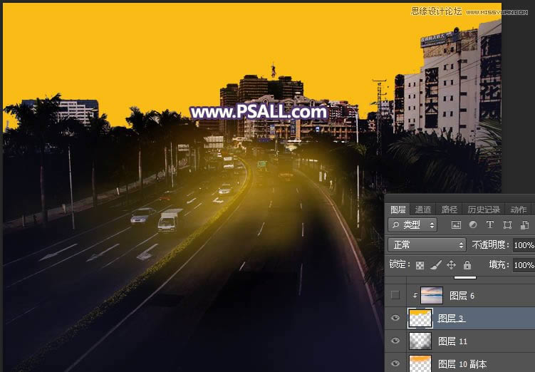 PS把城市公路照片添加唯美日落夕阳效果