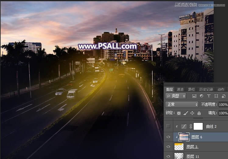 PS把城市公路照片添加唯美日落夕阳效果