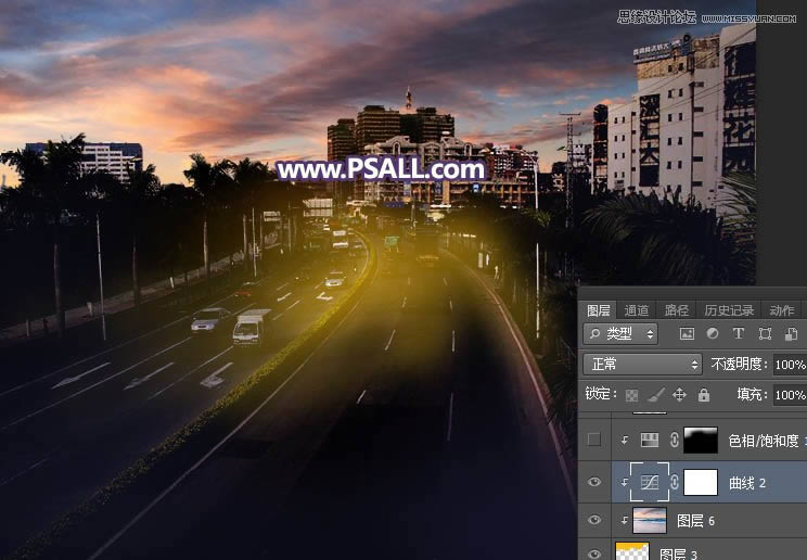 PS把城市公路照片添加唯美日落夕阳效果