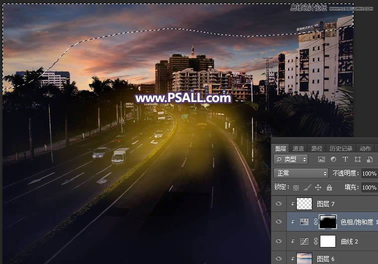 PS把城市公路照片添加唯美日落夕阳效果