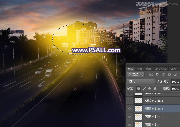 PS把城市公路照片添加唯美日落夕阳效果