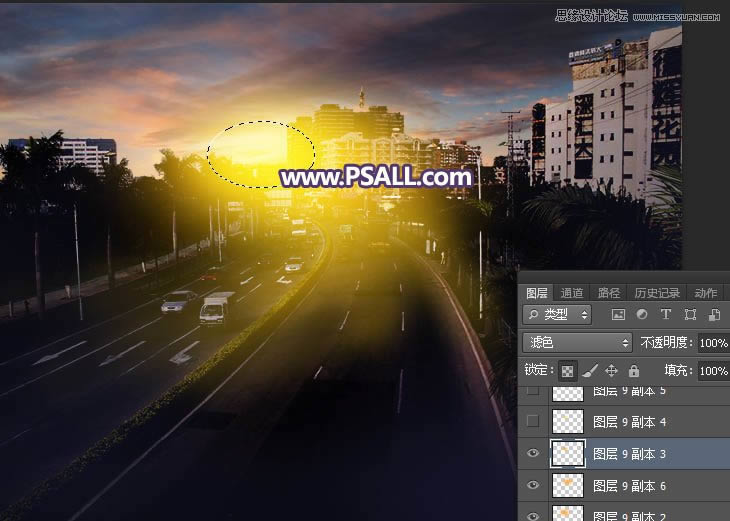 PS把城市公路照片添加唯美日落夕阳效果