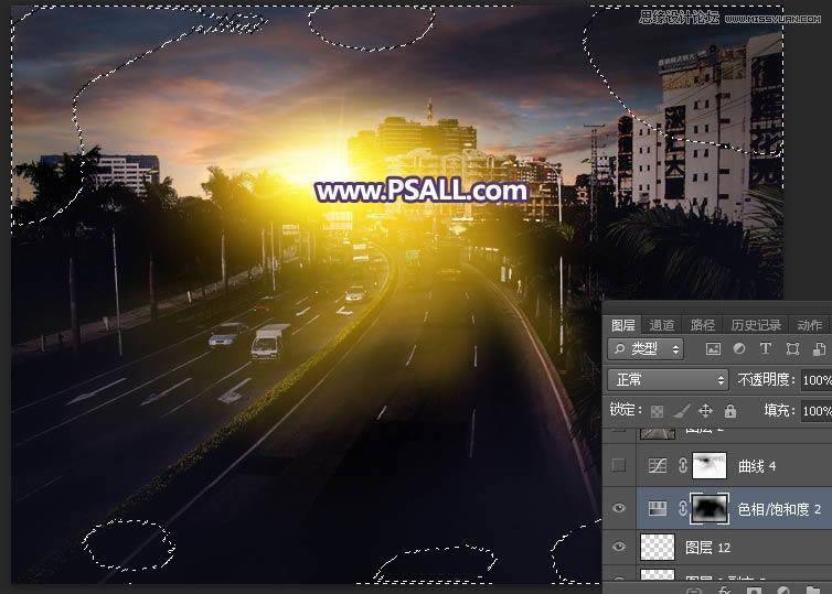 PS把城市公路照片添加唯美日落夕阳效果