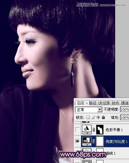 PS调出质感暗紫色短发女生头像照片