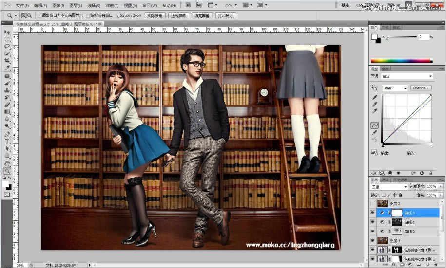 PS调出图书馆场景人物质感色彩大片效果