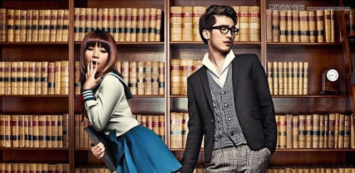 PS调出图书馆场景人物质感色彩大片效果