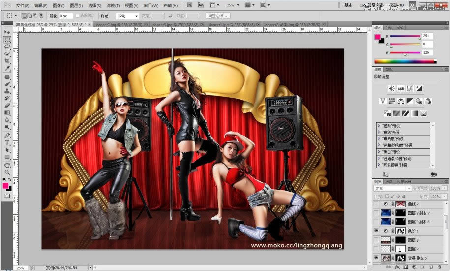 用PS调出金属肤色钢管舞女孩场景图片