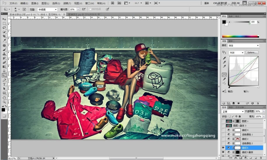 PS调出墨绿色场景质感古铜女孩照片