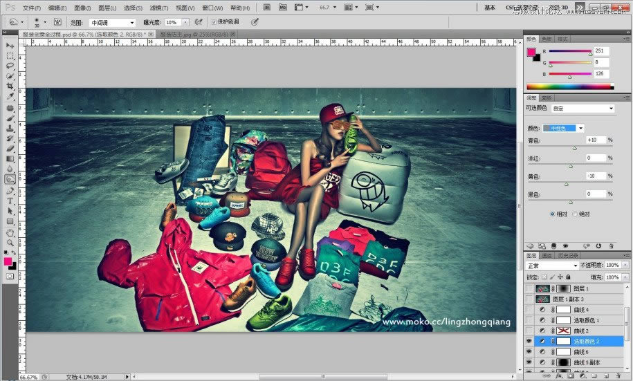 PS调出墨绿色场景质感古铜女孩照片