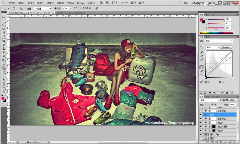 PS调出墨绿色场景质感古铜女孩照片