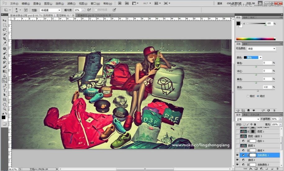 PS调出墨绿色场景质感古铜女孩照片