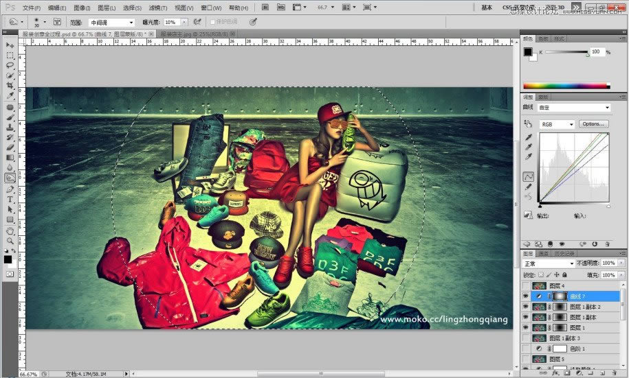 PS调出墨绿色场景质感古铜女孩照片