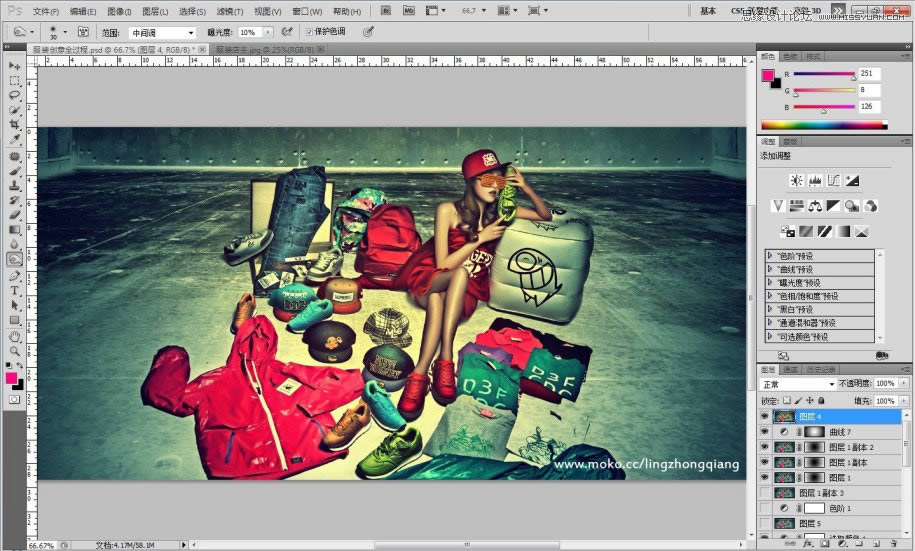 PS调出墨绿色场景质感古铜女孩照片