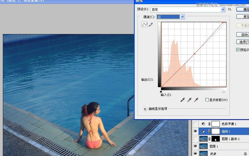 PS给泳池比基尼美女照片色彩提亮加深处理