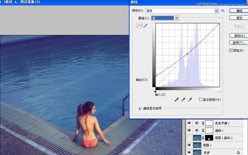 PS给泳池比基尼美女照片色彩提亮加深处理
