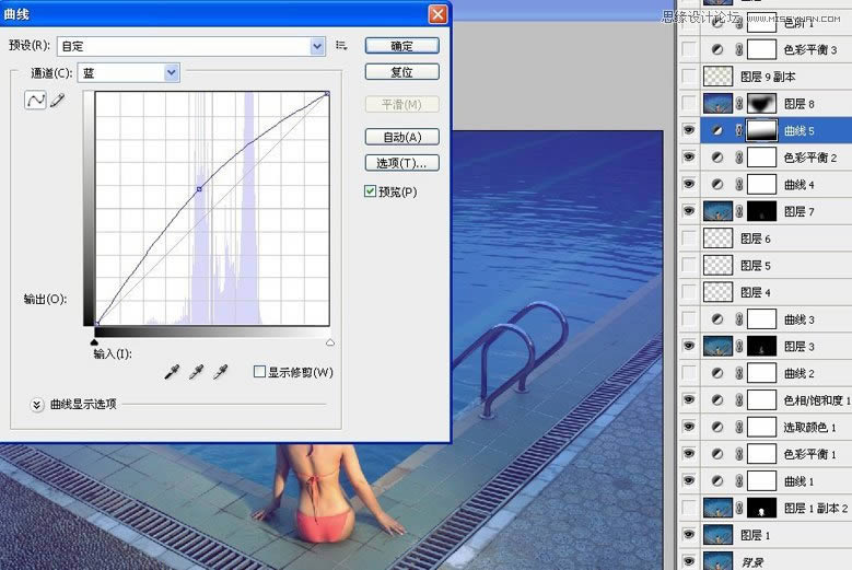 PS给泳池比基尼美女照片色彩提亮加深处理