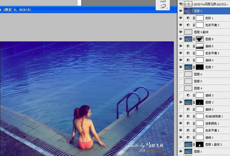 PS给泳池比基尼美女照片色彩提亮加深处理