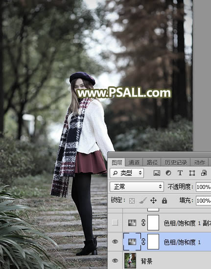 PS给树林人物照片添加冷色光影效果