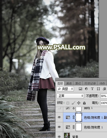 PS给树林人物照片添加冷色光影效果