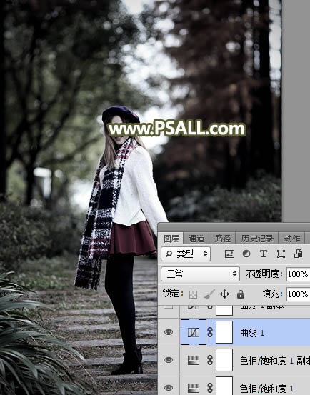 PS给树林人物照片添加冷色光影效果