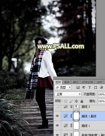 PS给树林人物照片添加冷色光影效果