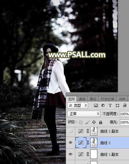 PS给树林人物照片添加冷色光影效果