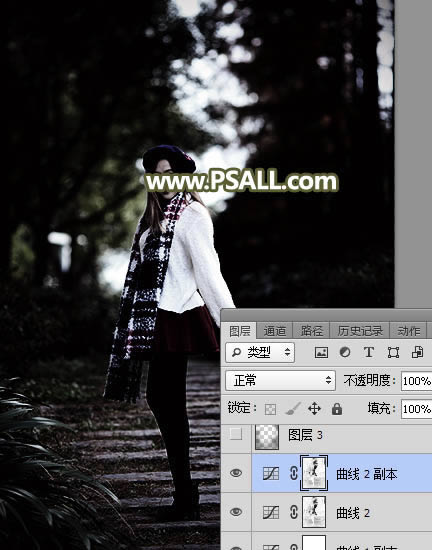 PS给树林人物照片添加冷色光影效果