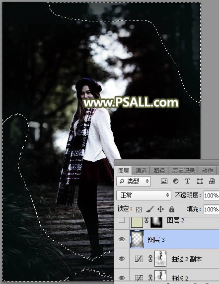 PS给树林人物照片添加冷色光影效果