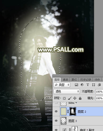 PS给树林人物照片添加冷色光影效果