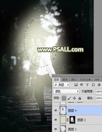 PS给树林人物照片添加冷色光影效果