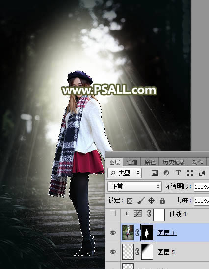 PS给树林人物照片添加冷色光影效果