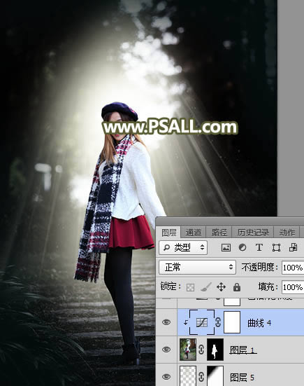 PS给树林人物照片添加冷色光影效果