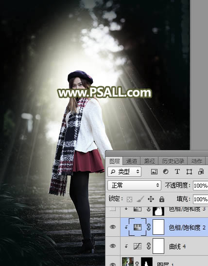 PS给树林人物照片添加冷色光影效果