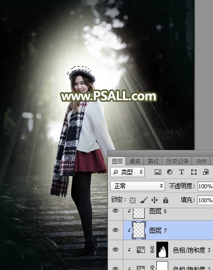 PS给树林人物照片添加冷色光影效果
