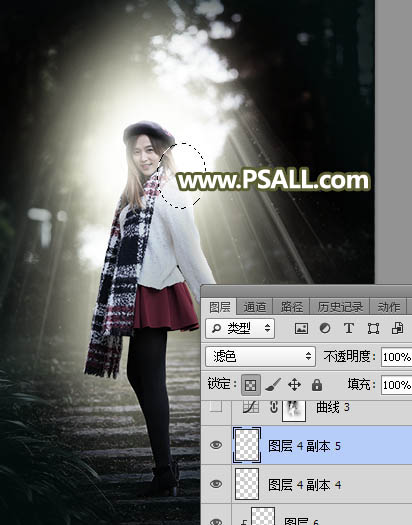 PS给树林人物照片添加冷色光影效果
