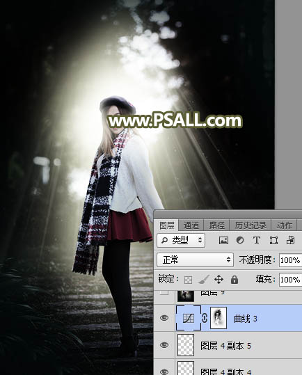 PS给树林人物照片添加冷色光影效果