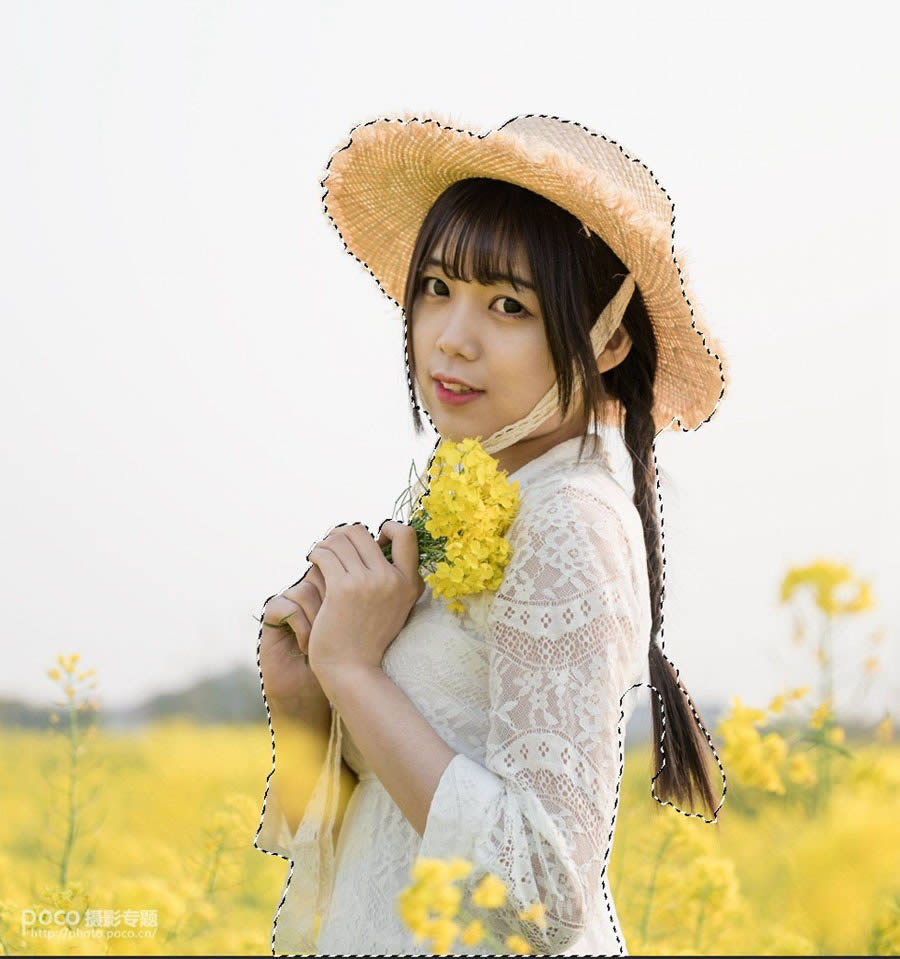 PS把逆光油菜花人物照片调成明亮高清效果