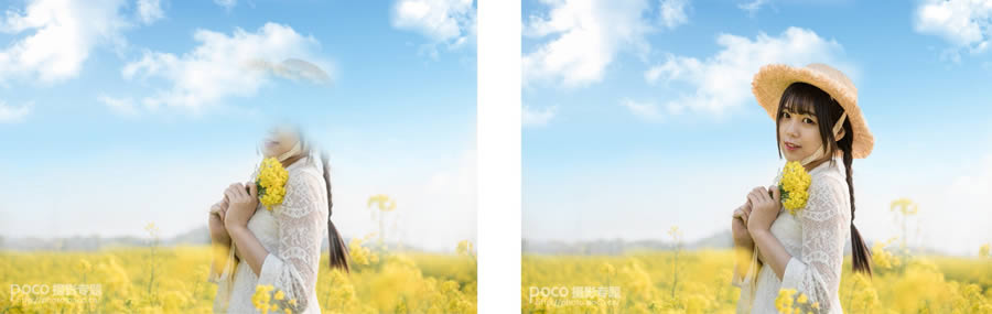 PS把逆光油菜花人物照片调成明亮高清效果