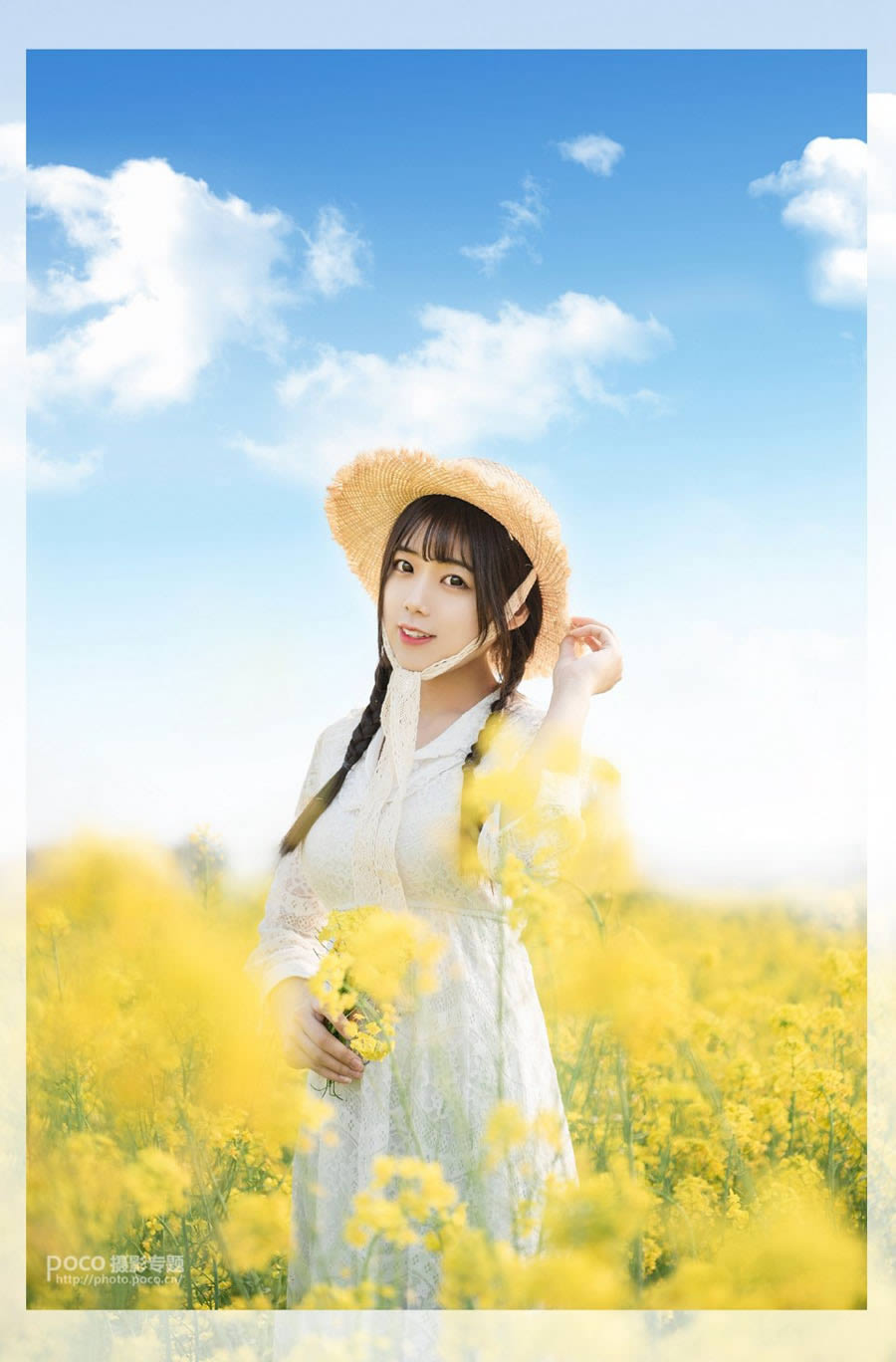 PS把逆光油菜花人物照片调成明亮高清效果