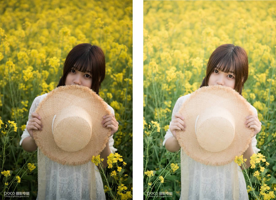 PS把逆光油菜花人物照片调成明亮高清效果