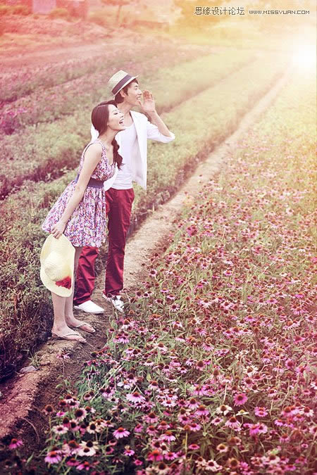 用PS调出阳光紫色鲜花场景人物照片