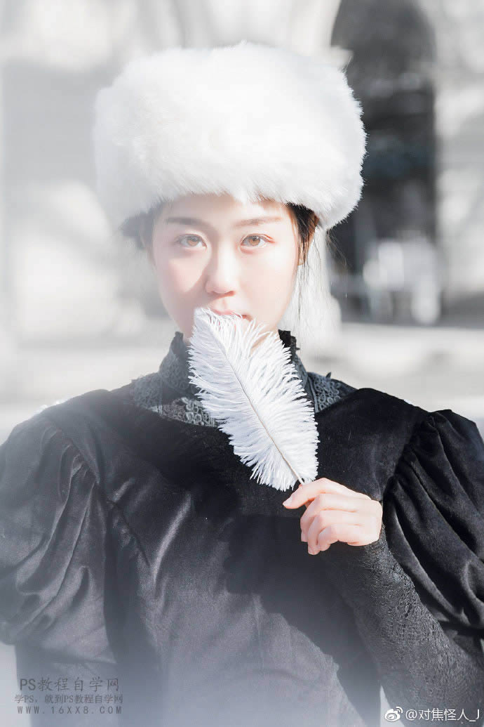 调出雪白色彩冬季阳光人像照片的PS教程