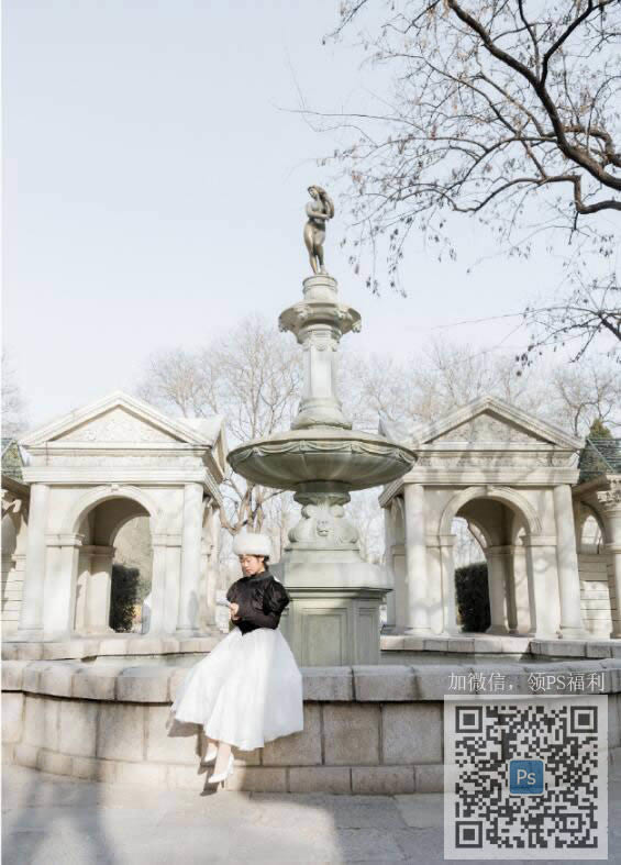 调出雪白色彩冬季阳光人像照片的PS教程