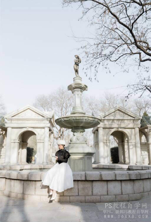 调出雪白色彩冬季阳光人像照片的PS教程