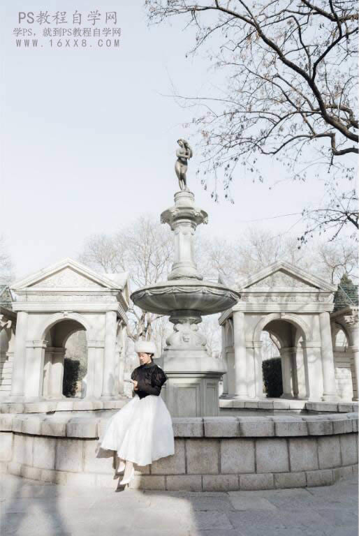 调出雪白色彩冬季阳光人像照片的PS教程