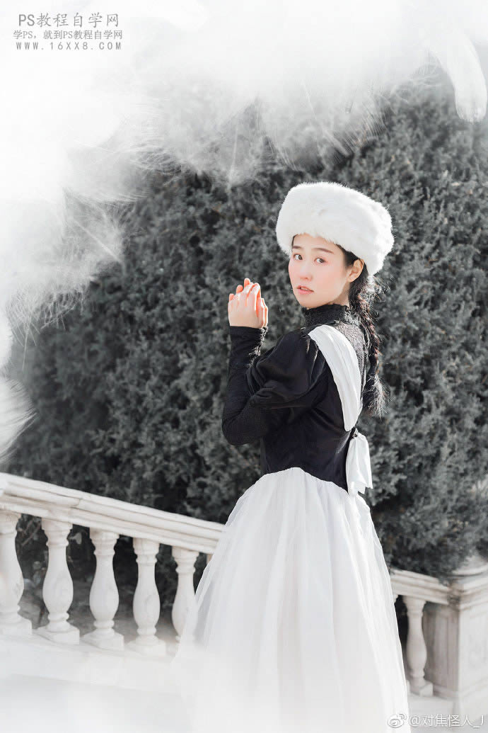 调出雪白色彩冬季阳光人像照片的PS教程