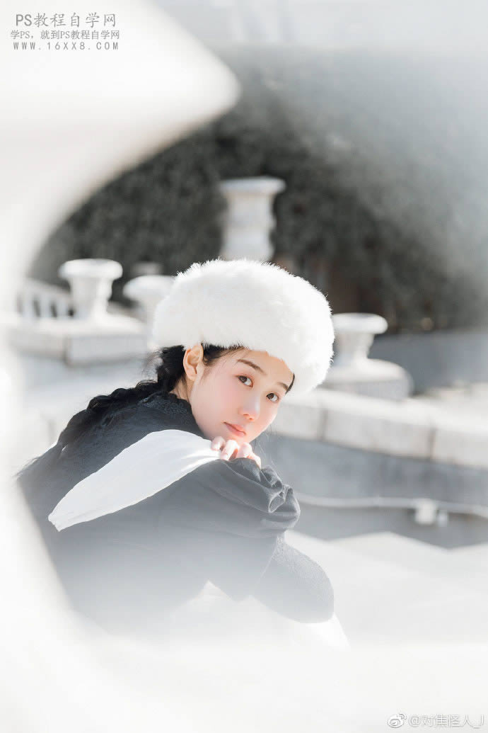 调出雪白色彩冬季阳光人像照片的PS教程